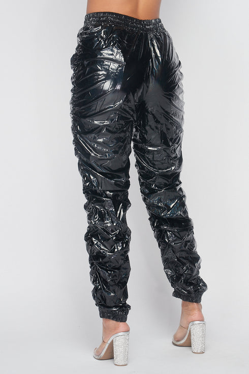 Metallic Reflective Pants Hip Hope Harem Joggers - Grey Black - SohoGirl.com